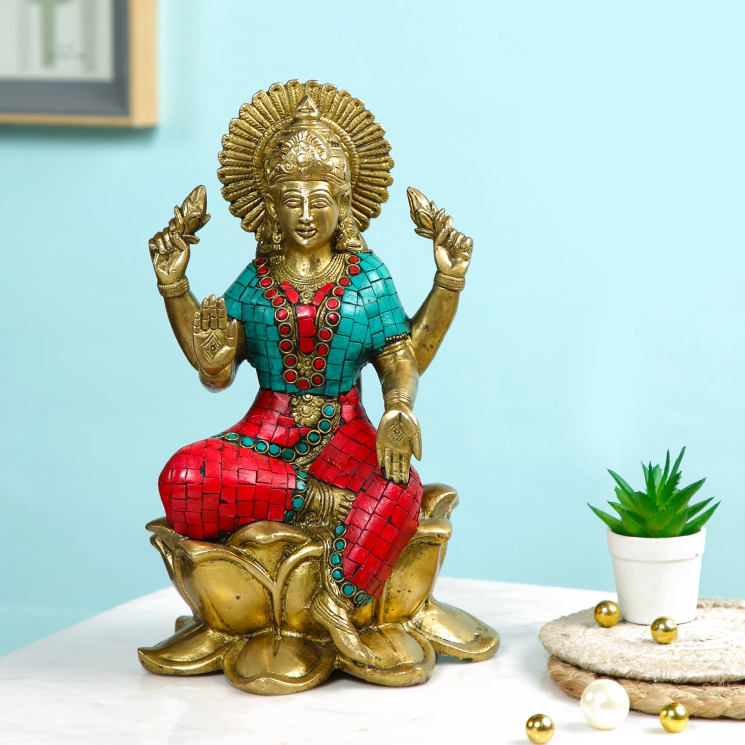 Brass Lakshmi Ji Idol Sitting On Lotus Pedestal Statue Showpiece Lts125